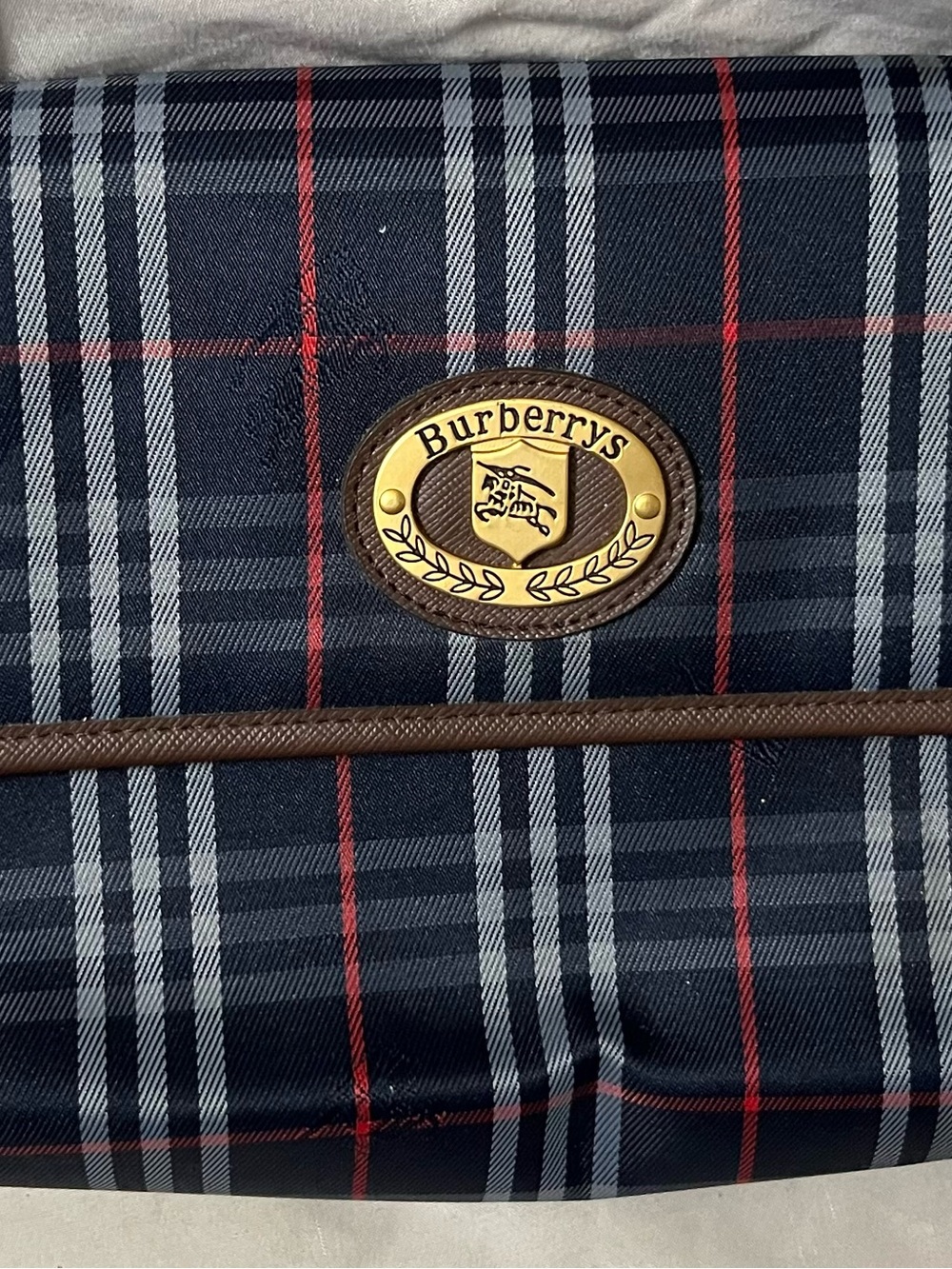 Burberry Navy Plaid Clutch Bag with Gold Emblem - Picture 6 of 7
